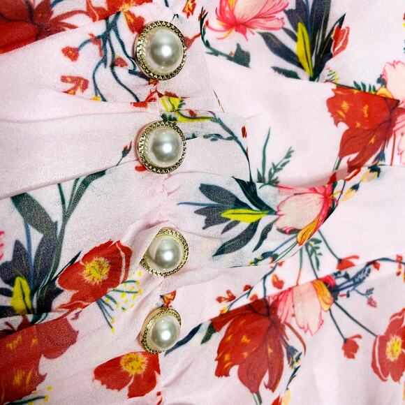 NWT Sau Lee Ciara Pink Floral Ruffle Midi Dress Size 6 Wedding Guest - Picture 8 of 16